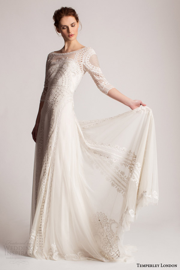 temperley london summer 2016 bridal marsy three quarter sleeve lace wedding dress