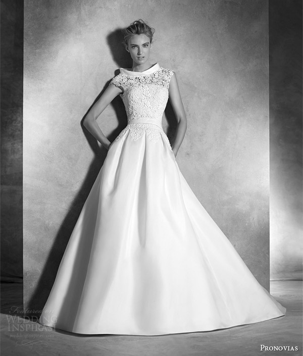 atelier pronovias 2016 irina strapless organza guipure princess wedding dress pleat skirt cap sleeve guipure topper organza collar