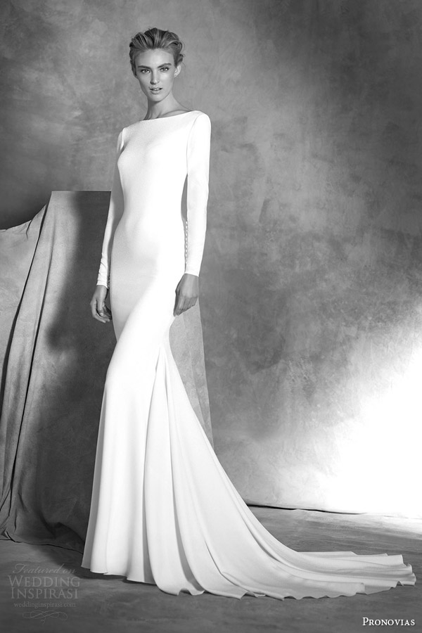 atelier pronovias bridal 2016 ivania long sleeve crepe mermaid wedding dress cuff buttons