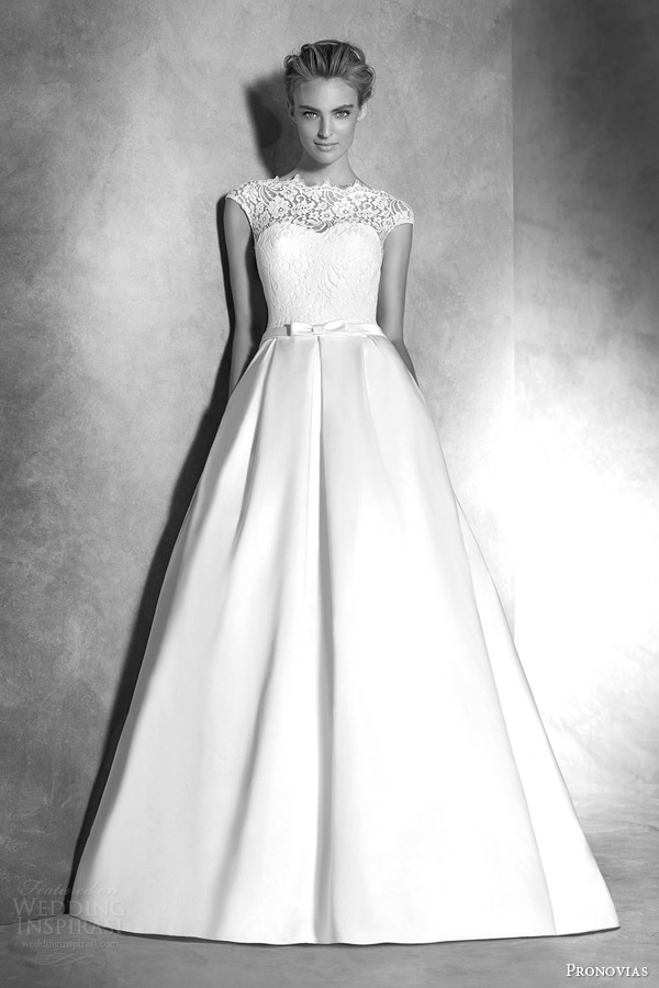 atelier pronovias bridal 2016 ivette a line lace cap sleeve haute couture wedding dress