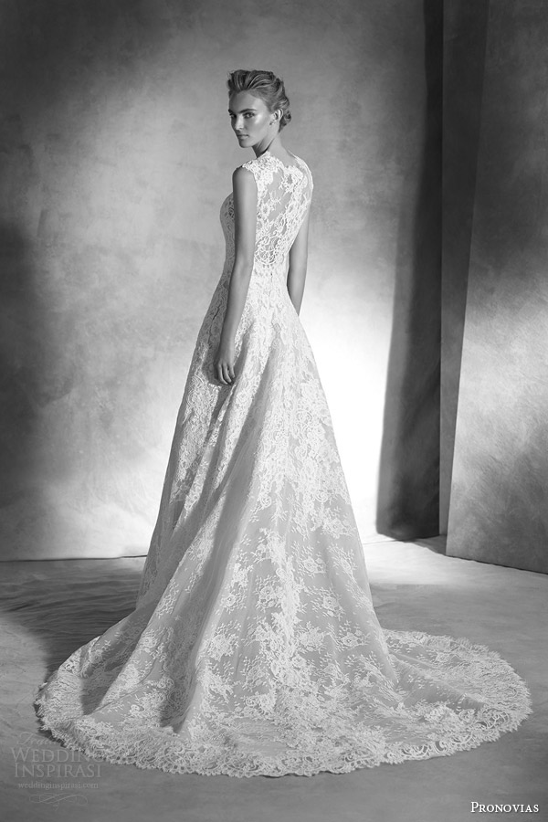 atelier pronovias haute couture bridal 2016 isabella sleeveless lace a line wedding dress lace jacket back view trai
