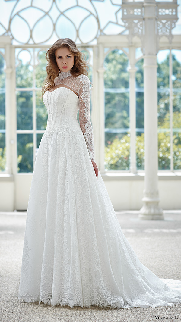 atelier signore victoria f 2016 bridal high neckline illusion lace long sleeves a line wedding dress