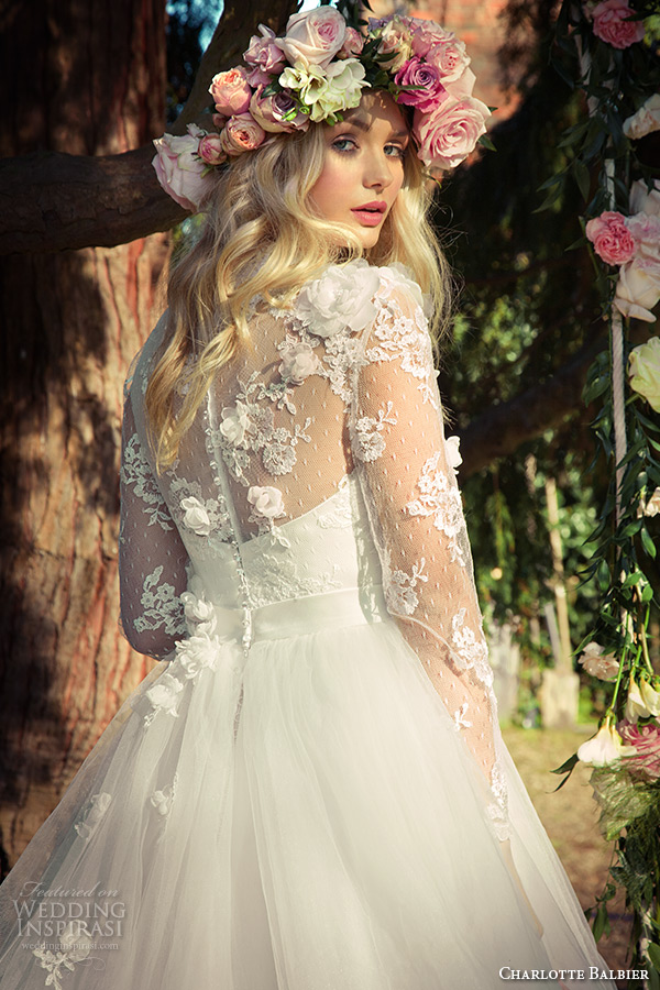 charlotte balbier 2016 bridal lace sheer sleeves sweetheart neckline white a line wedding dress lilac back zoom