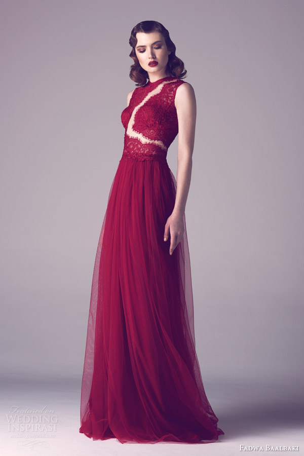 fadwa baalbaki spring 2015 couture sleeveless red lace bodice gown