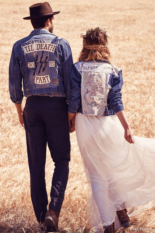 free people bridal collection 2015 fpeverafter bohemian wedding dresses accessories cowboy boots denim jacket