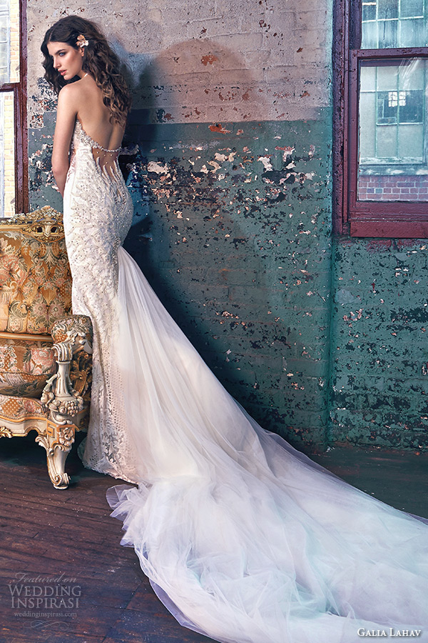 galia lahav spring 2016 bridal dresses halter neckline low cut back mermaid wedding dress awith cathedral train elsa back view