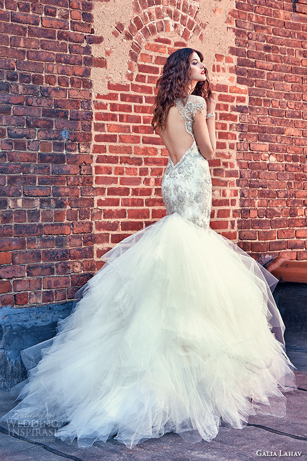 galia lahav spring 2016 bridal dresses high jeweled collar sheer long sleeves plunging v neckline beaded mermaid wedding dress felicity back