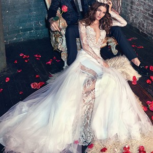 galia lahav spring 2016 bridal dresses long lace sleeves deep v neck plunging neckline mermaid wedding dress tiger lily