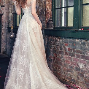 galia lahav spring 2016 bridal dresses off the shoulder long sheer sleeves tulle ball gown skirt wedding dress aria back view