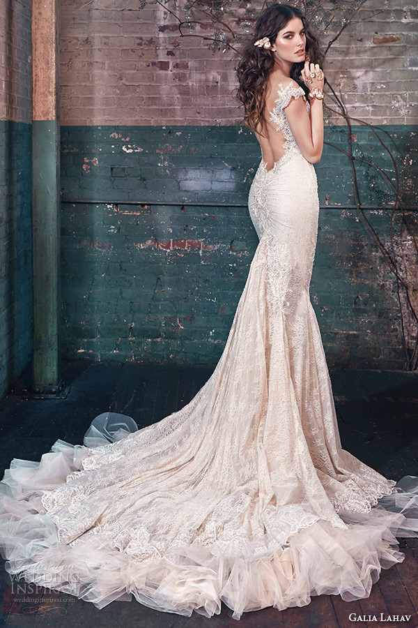 galia lahav spring 2016 bridal dresses off the shoulder low scoop neckline embroidered beaded vintage mermaid wedding dress blossom back view