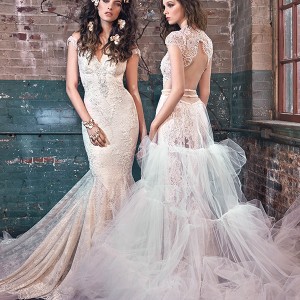 galia lahav spring 2016 bridal dresses off the shoulder low scoop neckline embroidered beaded vintage mermaid wedding dress blossom belle back view