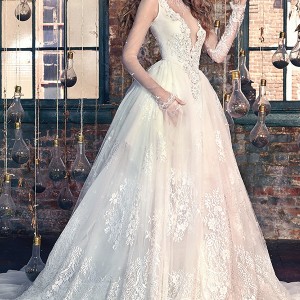 galia lahav spring 2016 bridal dresses sheer long sleeves deep v plunging neckline wedding ball gown dress snow white