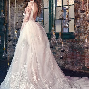 galia lahav spring 2016 bridal dresses sheer long sleeves deep v plunging neckline wedding ball gown dress snow white back view