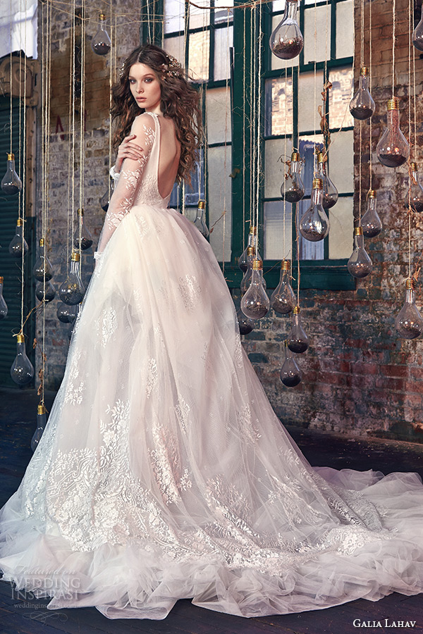 galia lahav spring 2016 bridal dresses sheer long sleeves deep v plunging neckline wedding ball gown dress snow white back view