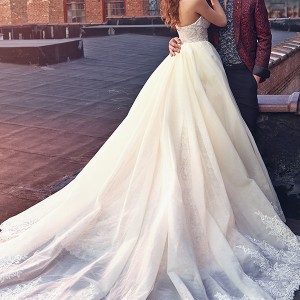 galia lahav spring 2016 bridal dresses strapless sweetheart corset front split sheath wedding dress with ivory overlay ball gown skirt crystal back