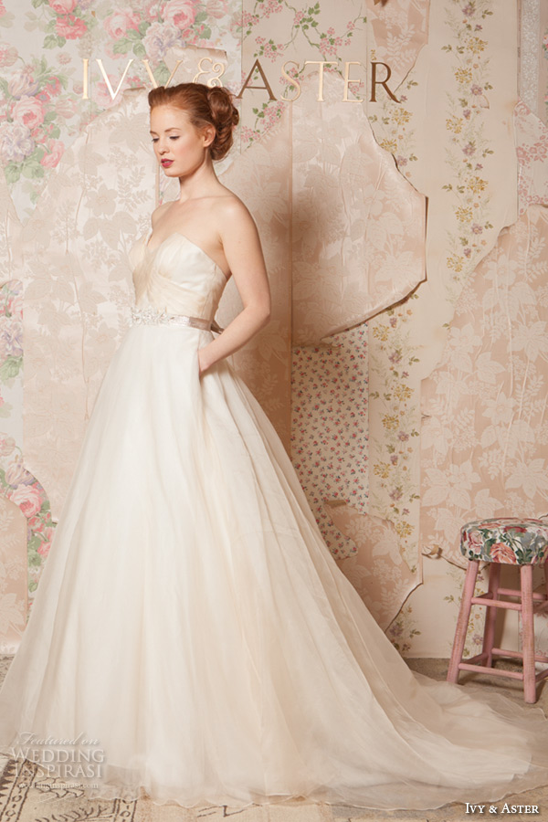 ivy and aster spring 2016 bridal crumb catcher neckline ivory champagne a line wedding dress with pockets