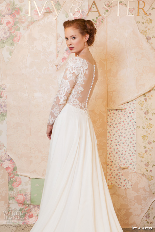 ivy and aster spring 2016 bridal long sleeves lace v neckline modified a line wedding dress side view