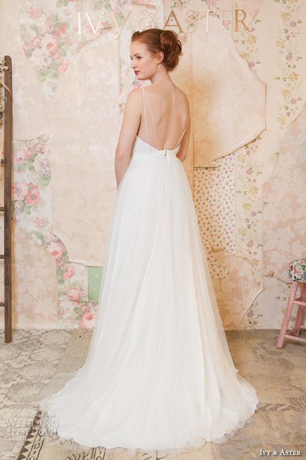 ivy and aster spring 2016 bridal spagetti strap sweetheart neckline tulle skirt a line wedding dress back view