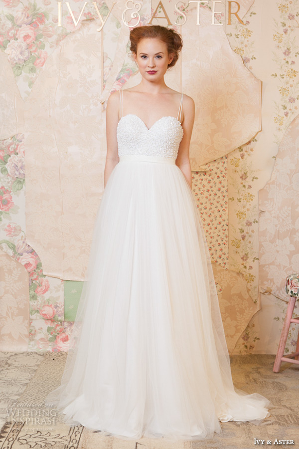 ivy and aster spring 2016 bridal spagetti strap sweetheart neckline tulle skirt a line wedding dress