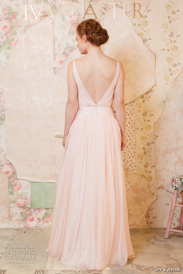 ivy and aster spring 2016 bridal strapless v neckline blush pink a line wedding dress back view