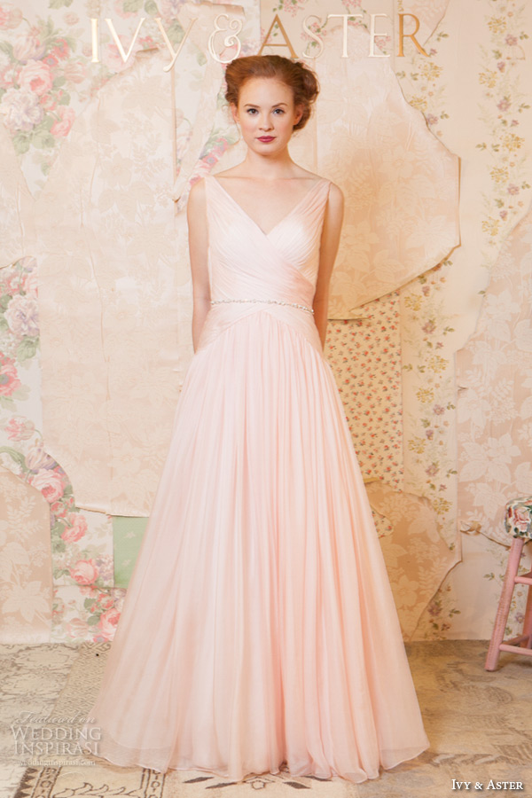 ivy and aster spring 2016 bridal strapless v neckline blush pink a line wedding dress