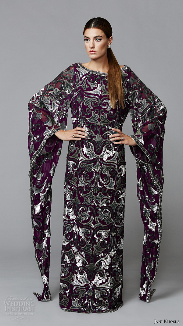 jani khosla 2015 bridal evening dress bateau neckline dark purple kaftan dress