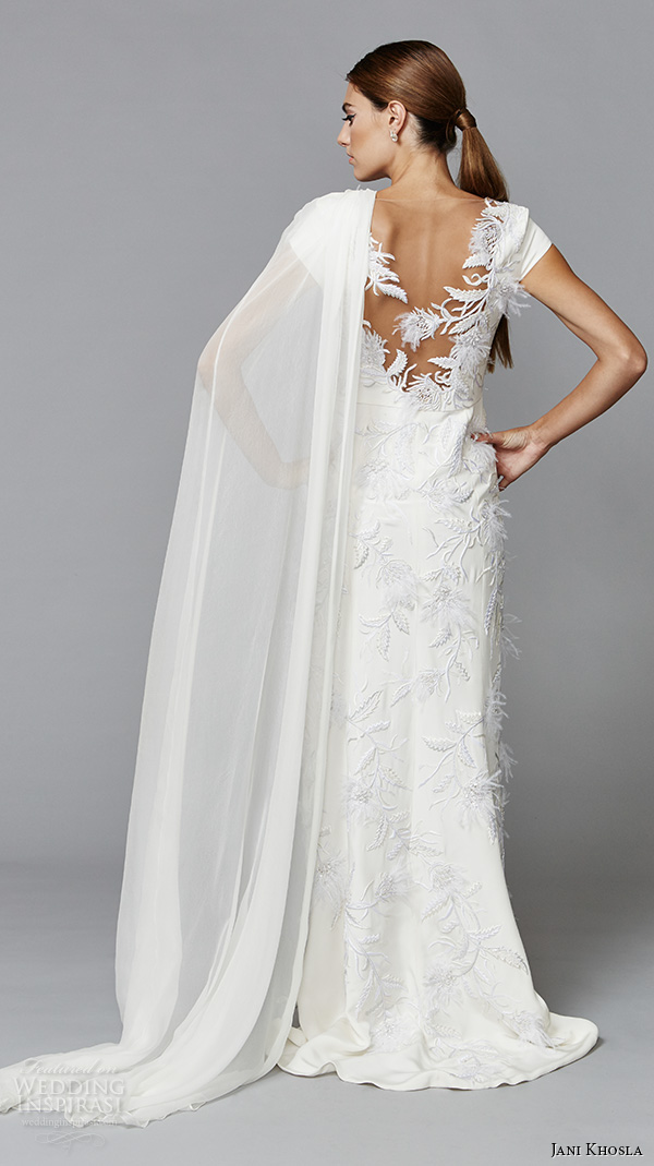 jani khosla 2015 bridal evening dress bateau neckline short sleeves grecian white sheath gown thistle paradise back