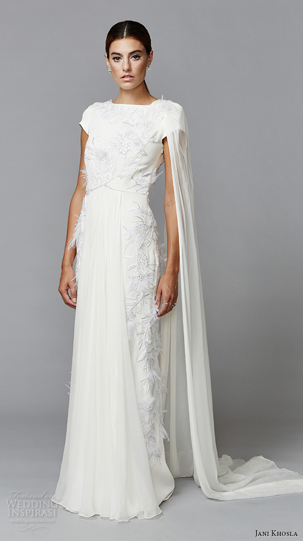 jani khosla 2015 bridal evening dress bateau neckline short sleeves grecian white sheath gown thistle paradise