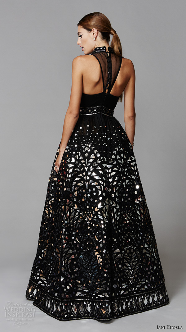 jani khosla 2015 bridal evening dress sleeveless halter neck black ball gown art deco shisha mirrorwork mirror funk back jani khosla 2015 bridal evening dress sleeveless halter neck black ball gown art deco shisha mirrorwork mirror funk back