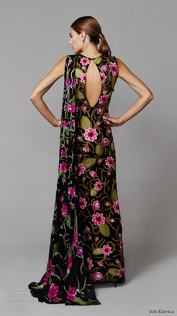jani khosla 2015 bridal evening dress sleeveless jewel neckline floral side slit sheath gown pink lotus back