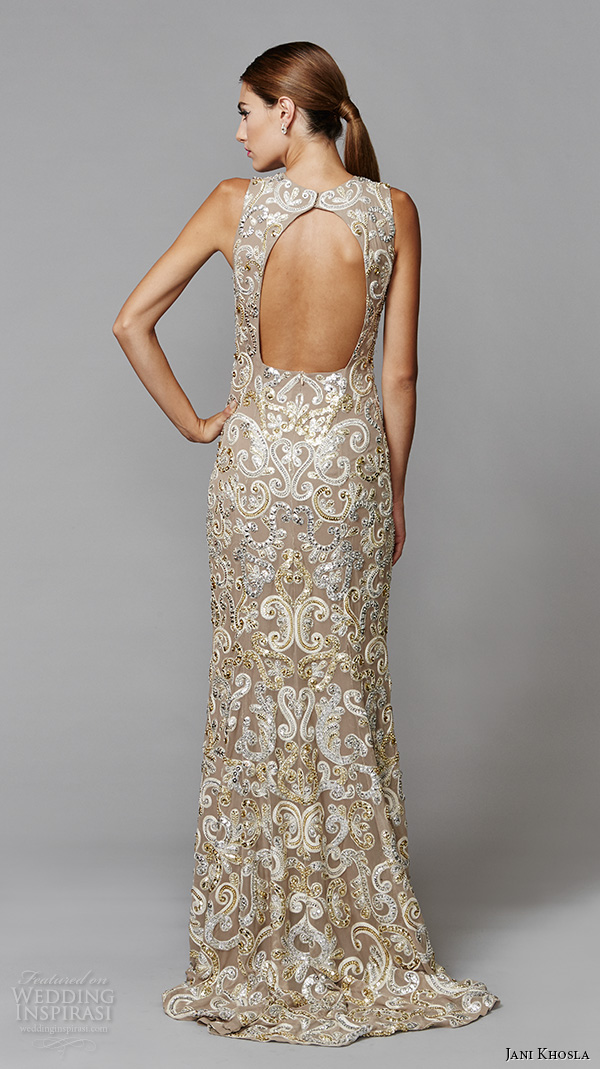 jani khosla 2015 bridal evening dress sleeveless plunging neckline filigree emrbroidery silver sheath gown keyhole back avatar reshan back jani khosla 2015 bridal evening dress sleeveless plunging neckline filigree emrbroidery silver sheath gown keyhole back avatar reshan back