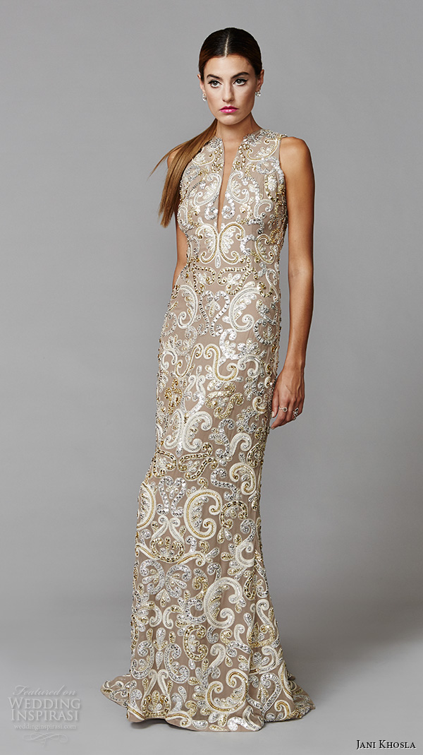 jani khosla 2015 bridal evening dress sleeveless plunging neckline filigree emrbroidery silver sheath gown keyhole back avatar reshan jani khosla 2015 bridal evening dress sleeveless plunging neckline filigree emrbroidery silver sheath gown keyhole back avatar reshan