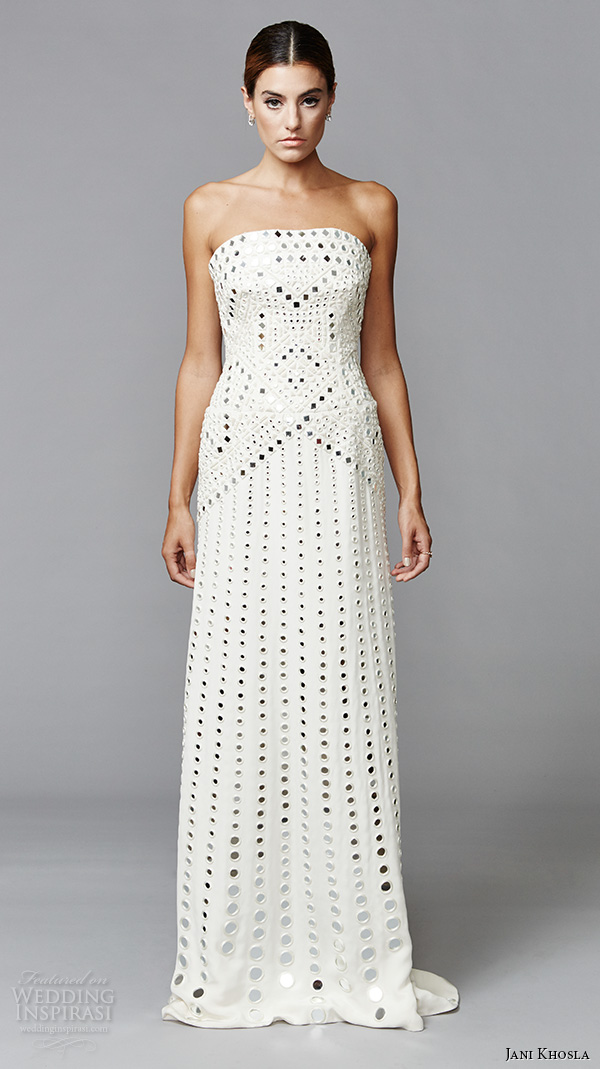 jani khosla 2015 bridal evening dress strapless straight across mirror beaded white sheath gown bijou jani khosla 2015 bridal evening dress strapless straight across mirror beaded white sheath gown bijou