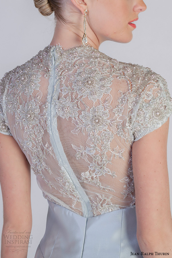 jean ralph thurin spring 2016 bridal cap sleeves fit to flare light blue mermaid wedding dress paris carver back closeup