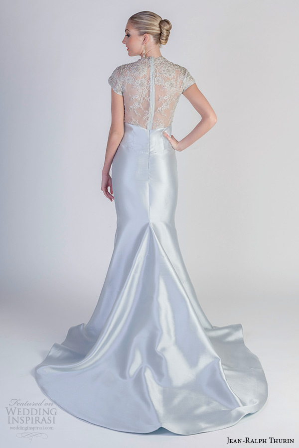 jean ralph thurin spring 2016 bridal cap sleeves fit to flare light blue mermaid wedding dress paris carver back