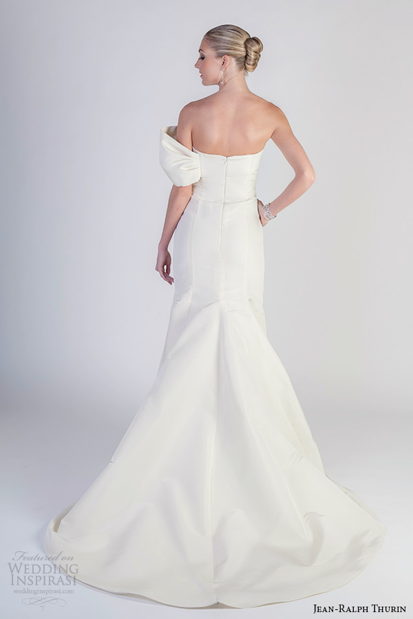 jean ralph thurin spring 2016 bridal strapless ribbon neckline fit and flare off white mermaid wedding dress lupe back