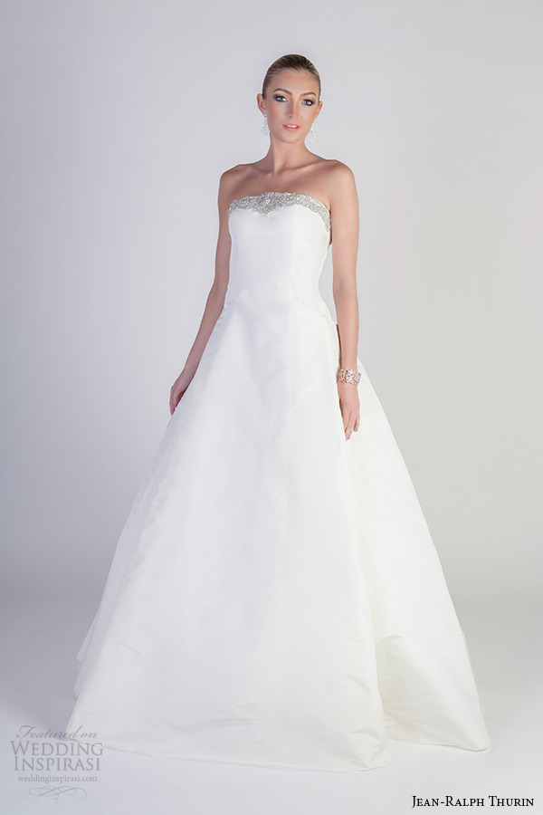 jean ralph thurin spring 2016 bridal strapless straight across neckline a line wedding dress melina havelock