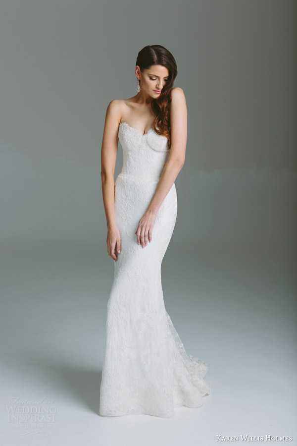 karen willis holmes bespoke bridal 2015 annika strapless bustier corded lace wedding dress