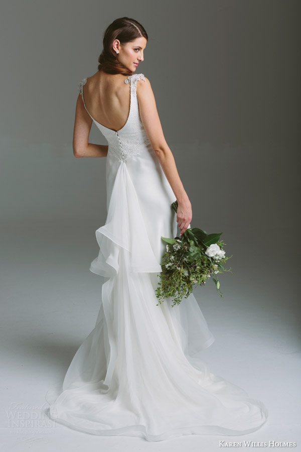 karen willis holmes bridal 2015 bespoke imogen sleeveless corded lace empire line wedding dress back view meredith train