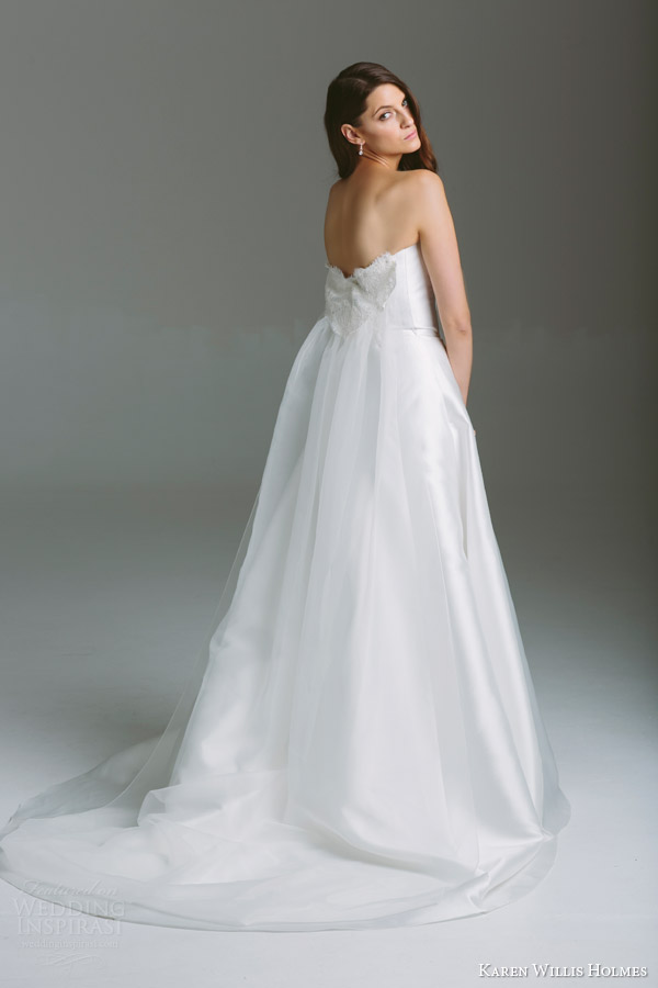 karen willis holmes bridal 2015 bespoke kitty strapless sweetheart wedding dress panel skirt back view style with train