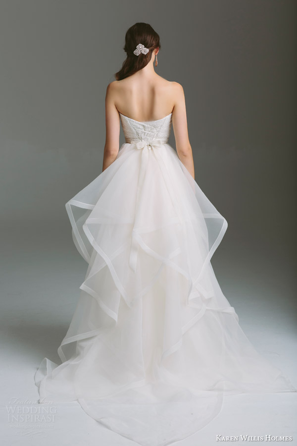 karen willis holmes bridal 2015 bespoke wedding dress strapless gown paige with train back view