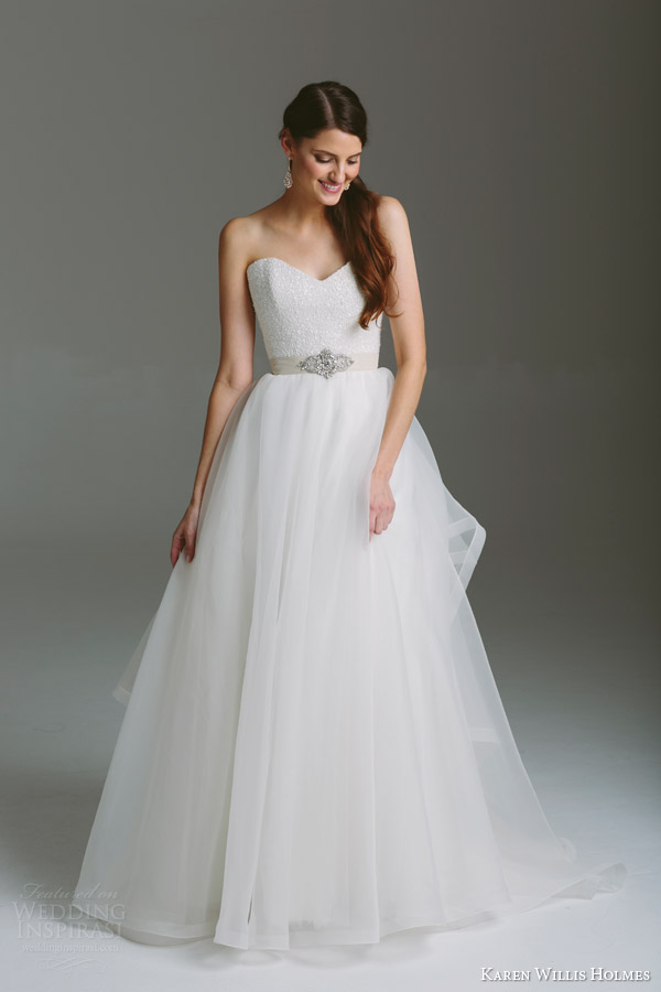 karen willis holmes bridal 2015 bespoke wedding dress strapless gown paige with train front