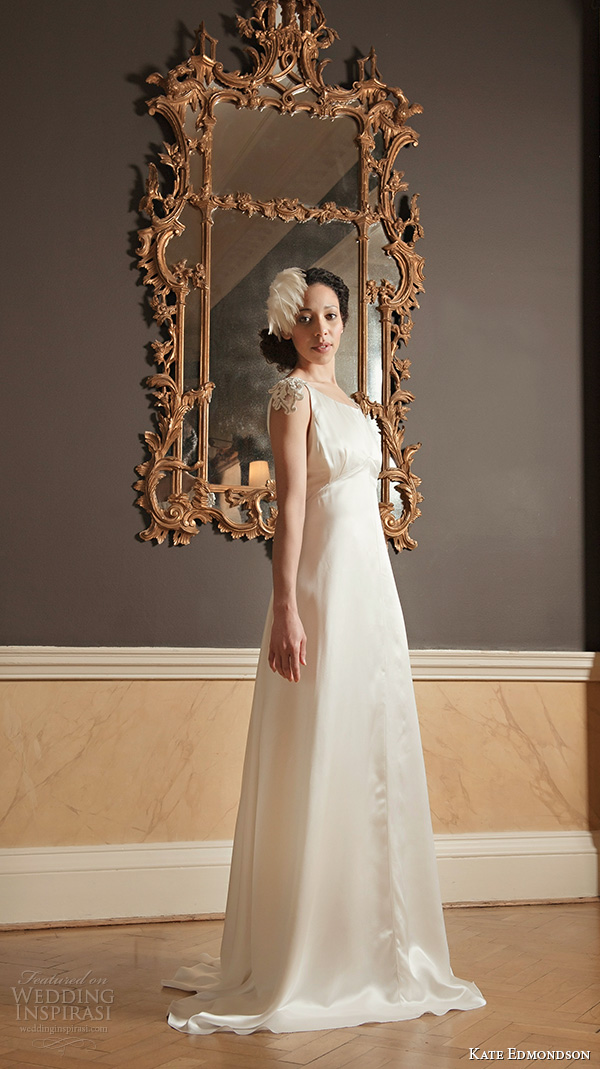 kate edmondson 2015 2016 couture bridal embroidery cap sleeves scoop neckline vintage empire wedding dress feather fascinator