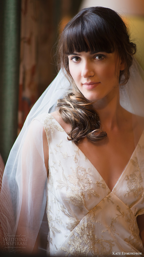 kate edmondson 2015 2016 couture bridal v neck gold embroidery vintage column wedding dress close up