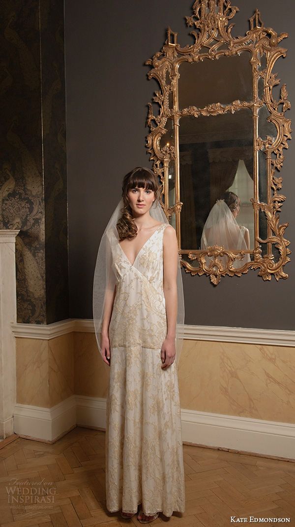kate edmondson 2015 2016 couture bridal v neck gold embroidery vintage column wedding dress