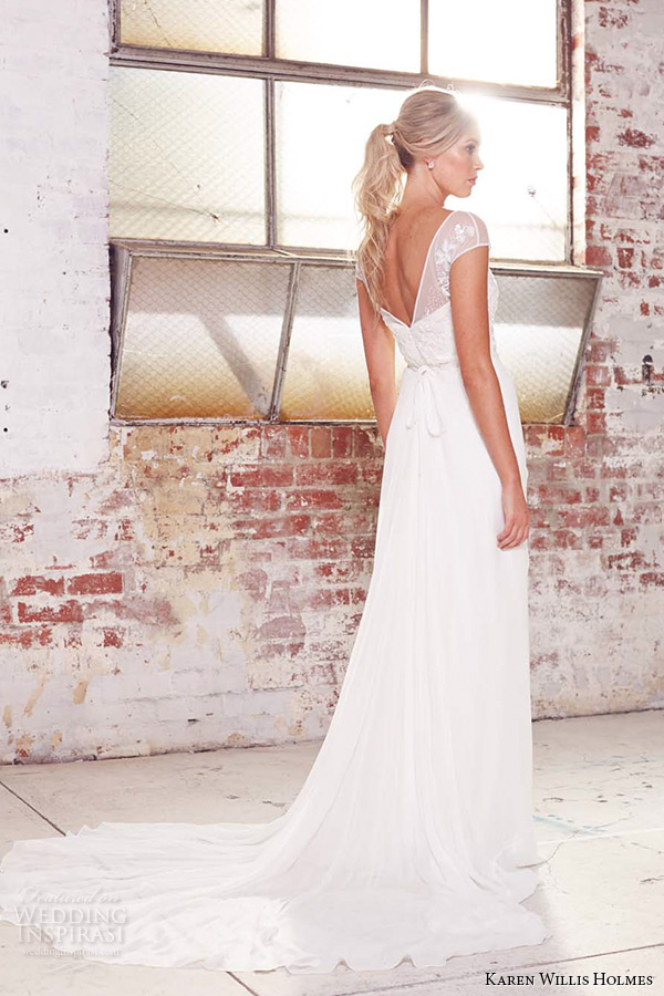 kwh by karen willis holmes 2015 bridal illusion bateau neckline cap sleeves sheath wedding dress lilly back view