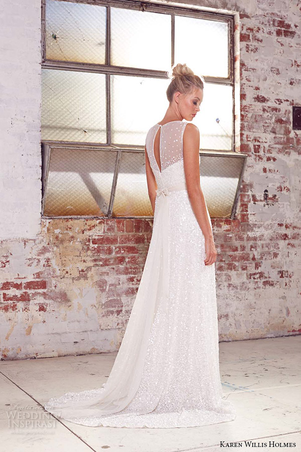 kwh by karen willis holmes 2015 bridal illusion jewel neckline sleeveless beaded crystals sheath wedding dress poppy back view