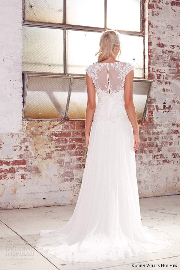 kwh by karen willis holmes 2015 bridal illusion strap v neckine beaded embroidery sheath wedding dress peony back view