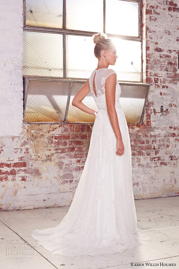 kwh by karen willis holmes 2015 bridal sheer strap v neckline embroidery bodce sheath wedding dress ivy back view