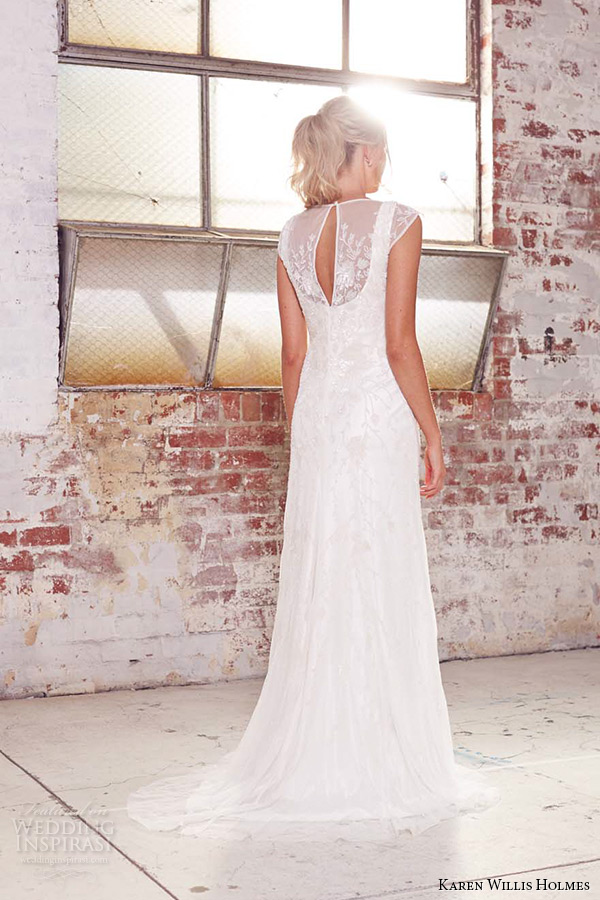 kwh by karen willis holmes 2015 bridal strap v neck sheath wedding dress laurel back view